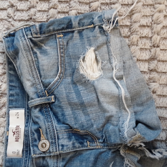 Blue Jean Designer Ripped Jean Shorts By Hollister - Picture 3 of 7